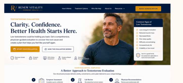Testosterone evaluation landing page