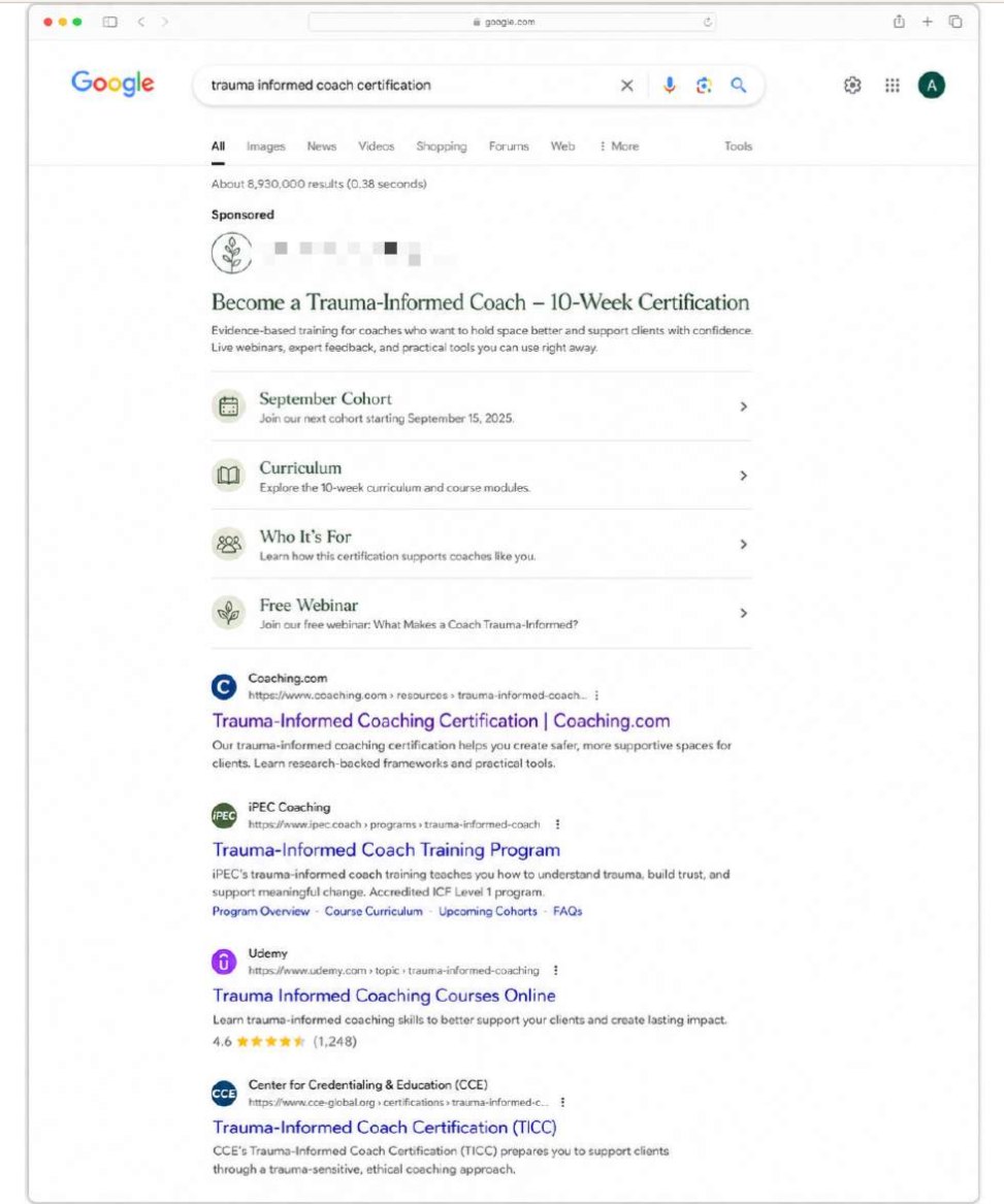 Branded Google search result